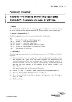 AS 1141.27: 02/20/2015 Methods for sampling and testing aggregates, Method 27: Resistance to wear by attrition