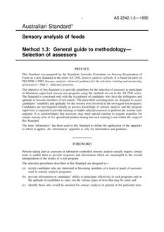AS 2542.1.3: 04/05/1995 Sensory analysis of foods – General guide to methodology – Selection of assessors