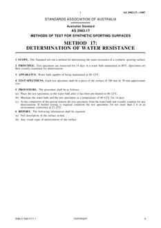 AS 2983.17: 01/01/1987 Methods of test for synthetic sporting surfaces – Determination of water resistance