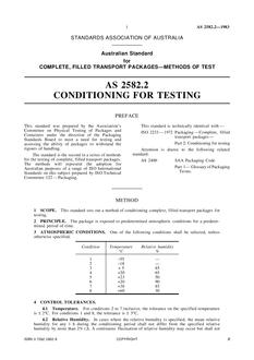 AS 2582.2: 02/07/1983 Complete, filled transport packages – Methods of test – Conditioning for testing