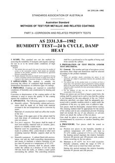 AS 2331.3.8: 12/31/1981 Methods of test for metallic and related coatings, Part 3.8: Corrosion and related property tests – Humidity test – 24 h cycle, damp heat