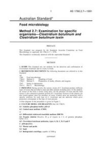 AS 1766.2.7: 01/01/1991 Food microbiology, Method 2.7: Examination for specific organisms – Clostridium botulinum and Clostridium botulinum toxin