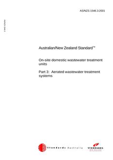 AS/NZS 1546.3: 01/01/2001 On-site domestic wastewater treatment units, Part 3: Aerated wastewater treatment systems