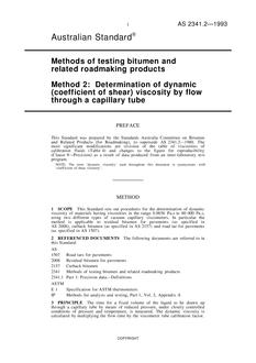 AS 2341.2: 02/15/1993 Methods of testing bitumen and related roadmaking products – Determination of dynamic (coefficient of shear) viscosity by flow through a capillary tube