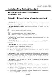 AS/NZS 4266.3: 04/05/1995 Reconstituted wood-based panels – Methods of test, Method 3: Determination of moisture content