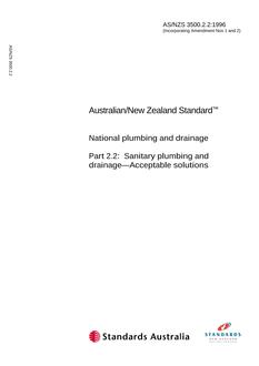 AS/NZS 3500.2.2: 09/05/1996 National plumbing and drainage, Part 2.2: Sanitary plumbing and drainage – Acceptable solutions
