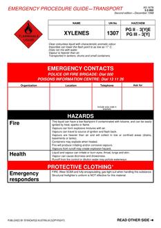 AS 1678.3.2.002: 01/01/1998 Emergency procedure guide – Transport – Xylenes