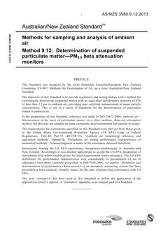 AS/NZS 3580.9.12: 06/07/2013 Methods for sampling and analysis of ambient air, Method 9.12: Determination of suspended particulate matter – PM2.5 beta attenuation monitors