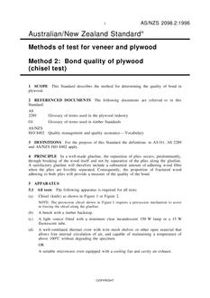 AS/NZS 2098.2: 12/05/1996 Methods of test for veneer and plywood, Method 2: Bond quality of plywood (chisel test)
