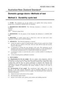 AS/NZS 4504.3: 04/05/1998 Domestic garage doors – Methods of test, Method 3: Durability cycle test