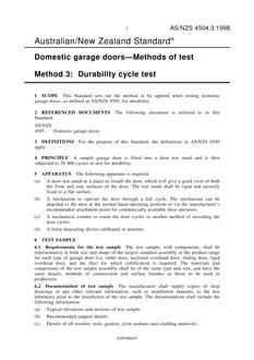 AS/NZS 4504.3: 04/05/1998 Domestic garage doors – Methods of test, Method 3: Durability cycle test