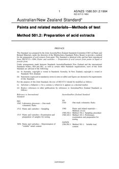 AS/NZS 1580.501.2: 02/14/1994 Paints and related materials – Methods of test, Method 501.2: Preparation of acid extracts