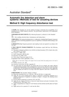 AS 2362.9: 08/05/1990 Automatic fire detection and alarm systems – Methods of test for actuating devices – High frequency disturbance test
