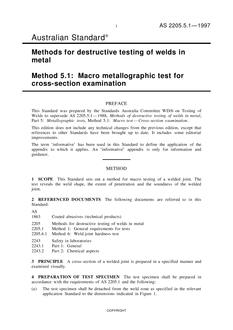 AS 2205.5.1: 01/01/1997 Methods for destructive testing of welds in metal – Macro metallographic test for cross-section examination