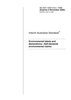 AS ISO 14021(INT): 11/05/1998 Environmental labels and declarations – Self-declared environmental claims