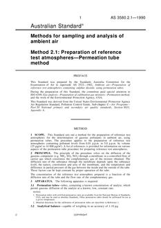 AS 3580.2.1: 06/11/1990 Methods for sampling and analysis of ambient air, Method 2.1: Preparation of reference test atmospheres – Permeation tube method