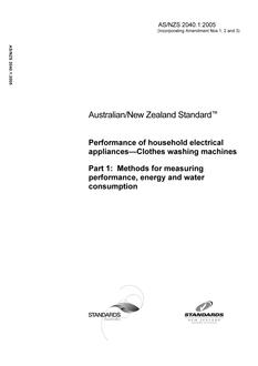 AS/NZS 2040.1: 12/22/2005 Performance of household electrical appliances – Clothes washing machines, Part 1: Methods for measuring performance, energy and water consumption