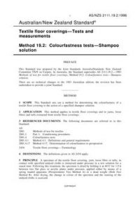 AS/NZS 2111.19.2: 08/05/1996 Textile floor coverings – Tests and measurements, Method 19.2: Colourfastness tests – Shampoo solution