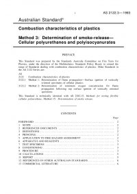 AS 2122.3: 11/15/1993 Combustion characteristics of plastics, Method 3: Determination of smoke-release – Cellular polyurethanes and polyisocyanurates