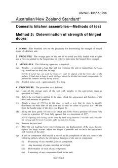 AS/NZS 4387.5: 06/05/1996 Domestic kitchen assemblies – Methods of test, Method 5: Determination of strength of hinged doors
