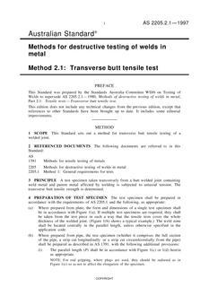 AS 2205.2.1: 01/01/1997 Methods for destructive testing of welds in metal – Transverse butt tensile test