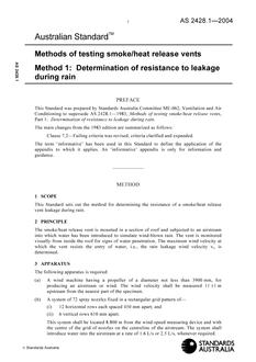 AS 2428.1: 05/06/2004 Methods of testing smoke/heat release vents, Method 1: Determination of resistance to leakage during rain