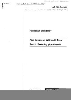 AS 1722.2: 01/01/1989 Pipe threads of Whitworth form – Fastening pipe threads