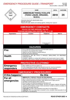 AS 1678.6.1.014: 01/01/1998 Emergency procedure guide – Transport – Ammonium thioglycolate