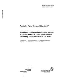 AS/NZS 4583: 03/15/2016 Amplitude modulated equipment for use in the aeronautical radio service in the frequency range 118 MHz to 137 MHz