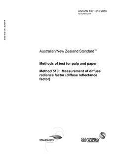 AS/NZS 1301.510: 10/18/2016 Methods of test for pulp and paper, Method 510: Measurement of diffuse radiance factor (diffuse reflectance factor)