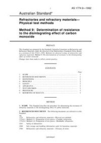 AS 1774.9: 01/01/1992 Refractories and refractory materials – Physical test methods – Determination of resistance to the disintegrating effect of carbon monoxide