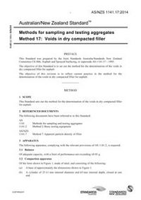 AS/NZS 1141.17: 05/09/2014 Methods for sampling and testing aggregates, Method 17: Voids in dry compacted filler