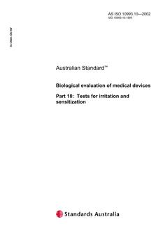 AS ISO 10993.10: 01/01/2002 Biological evaluation of medical devices – Tests for irritation and sensitization