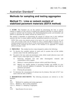 AS 1141.71: 01/01/1998 Methods for sampling and testing aggregates – Lime or cement content of stabilized pavement materials (EDTA method)