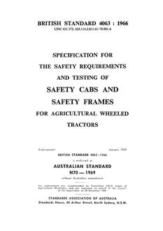 AS N70: 01/01/1969 Specification for the safety requirements and testing of safety cabs and safety frames for agricultural wheeled tractors