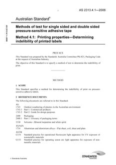 AS 2313.4.1: 07/26/2006 Methods of test for single sided and double sided pressure-sensitive adhesive tape, Method 4.1: Printing properties – Determining indelibility of printed labels