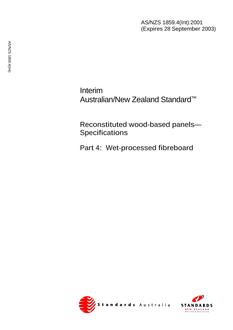 AS/NZS 1859.4(INT): 09/28/2001 Reconstituted wood-based panels – Specifications, Part 4: Wet-processed fibreboard