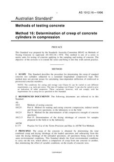 AS 1012.16: 10/05/1996 Methods of testing concrete, Method 16: Determination of creep of concrete cylinders in compression