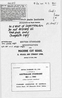 AS B61: 01/01/1941 Machine cut gears. A. Helical and straight spur