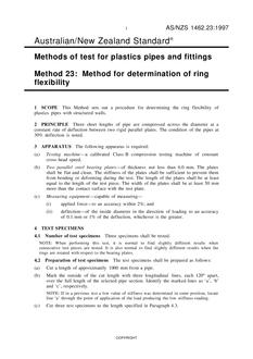 AS/NZS 1462.23: 01/05/1997 Methods of test for plastics pipes and fittings, Method 23: Method for determination of ring flexibility