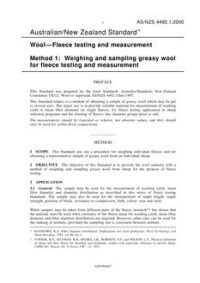 AS/NZS 4492.1: 02/18/2000 Wool-Fleece testing and measurement, Method 1: Weighing and sampling greasy wool for fleece testing and measurement