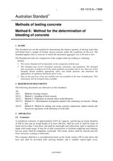 AS 1012.6: 01/01/1999 Methods of testing concrete, Method 6: Method for the determination of bleeding of concrete