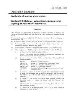 AS 1683.26: 01/17/1994 Methods of test for elastomers, Method 26: Rubber, vulcanized – Accelerated ageing or heat-resistance tests