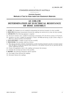 AS 1180.13B: 01/01/1987 Methods of test for hose made from elastomeric materials – Determination of electrical resistance of hose assembly