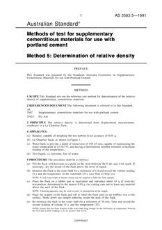 AS 3583.5: 03/27/1991 Methods of test for supplementary cementitious materials for use with portland cement, Method 5: Determination of relative density