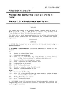 AS 2205.2.2: 01/01/1997 Methods for destructive testing of welds in metal – All-weld-metal tensile test