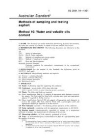 AS 2891.10: 01/01/1991 Methods of sampling and testing asphalt – Water and volatile oils content