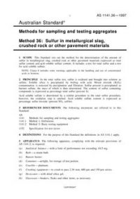 AS 1141.36: 10/05/1997 Methods for sampling and testing aggregates, Method 36: Sulfur in metallurgical slag, crushed rock or other pavement materials