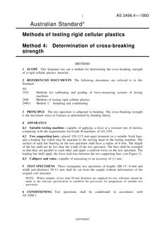 AS 2498.4: 07/12/1993 Methods of testing rigid cellular plastics, Method 4: Determination of cross-breaking strength