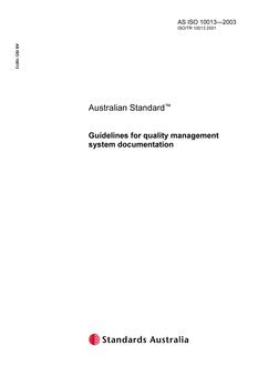 AS ISO 10013: 01/01/2003 Guidelines for quality management system documentation